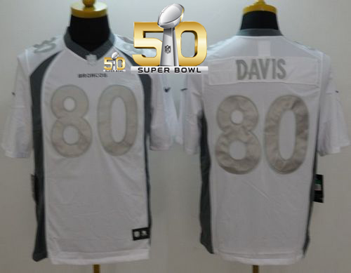 Nike Broncos #80 Vernon Davis White Super Bowl 50 Men's Stitched NFL Limited Platinum Jersey