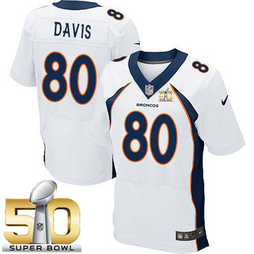 Nike Broncos #80 Vernon Davis White Super Bowl 50 Men's Stitched NFL New Elite Jersey