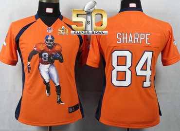 Nike Broncos #84 Shannon Sharpe Orange Team Color Super Bowl 50 Women's Portrait Fashion NFL Game Jersey