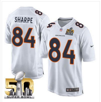Nike Broncos #84 Shannon Sharpe White Super Bowl 50 Men's Stitched NFL Game Event Jersey