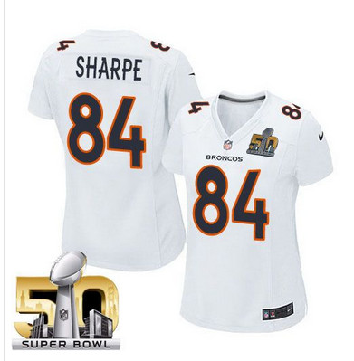 Nike Broncos #84 Shannon Sharpe White Super Bowl 50 Women's Stitched NFL Game Event Jersey