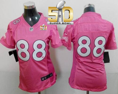 Nike Broncos #88 Demaryius Thomas Pink Super Bowl 50 Women's Be Luv'd Stitched NFL New Elite Jersey