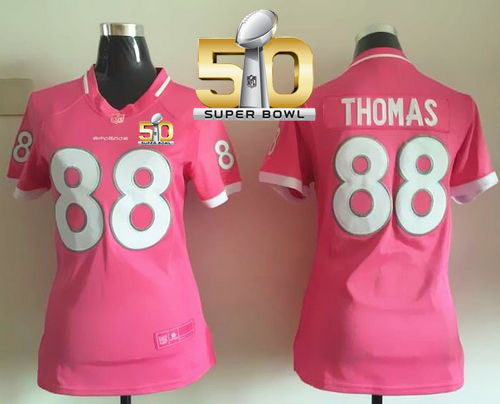 Nike Broncos #88 Demaryius Thomas Pink Super Bowl 50 Women's Stitched NFL Elite Bubble Gum Jersey
