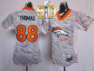 Nike Broncos #88 Demaryius Thomas Zebra Super Bowl 50 Women's Stitched NFL Elite Jersey