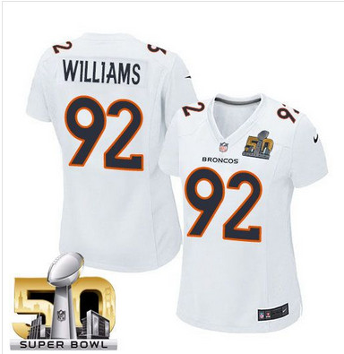 Nike Broncos #92 Sylvester Williams White Super Bowl 50 Women's Stitched NFL Game Event Jersey