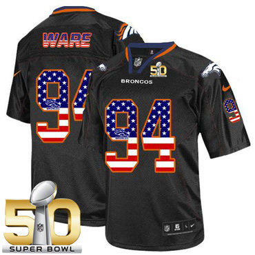 Nike Broncos #94 DeMarcus Ware Black Super Bowl 50 Men's Stitched NFL Elite USA Flag Fashion Jersey