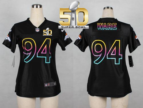 Nike Broncos #94 DeMarcus Ware Black Super Bowl 50 Women's NFL Fashion Game Jersey