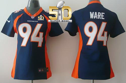 Nike Broncos #94 DeMarcus Ware Blue Alternate Super Bowl 50 Women's Stitched NFL New Elite Jersey