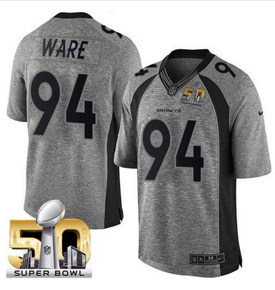 Nike Broncos #94 DeMarcus Ware Gray Super Bowl 50 Men's Stitched NFL Limited Gridiron Gray Jersey