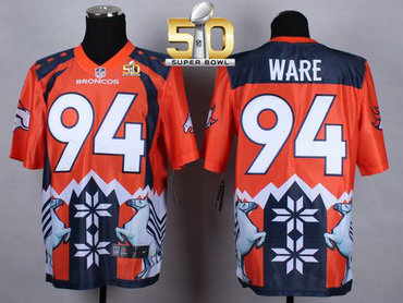 Nike Broncos #94 DeMarcus Ware Orange Super Bowl 50 Men's Stitched NFL Elite Noble Fashion Jersey