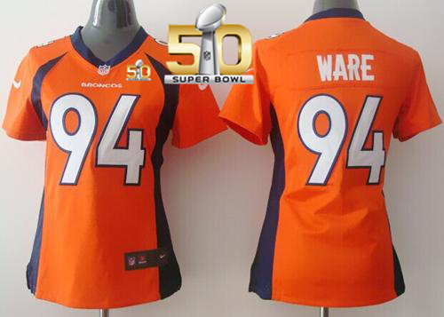 Nike Broncos #94 DeMarcus Ware Orange Team Color Super Bowl 50 Women's Stitched NFL New Elite Jersey
