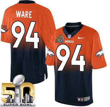 Nike Broncos #94 DeMarcus Ware OrangeNavy Blue Super Bowl 50 Men's Stitched NFL Elite Fadeaway Fashion Jersey