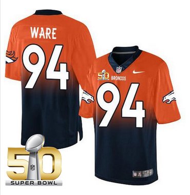 Nike Broncos #94 DeMarcus Ware OrangeNavy Blue Super Bowl 50 Men's Stitched NFL Elite Fadeaway Fashion Jersey