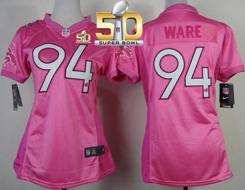Nike Broncos #94 DeMarcus Ware Pink New Super Bowl 50 Women's Be Luv'd Stitched NFL Elite Jersey