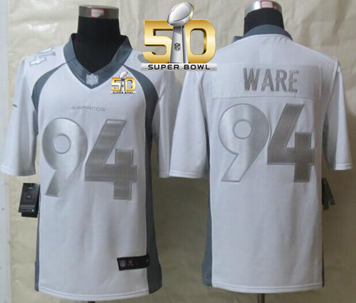 Nike Broncos #94 DeMarcus Ware White Super Bowl 50 Men's Stitched NFL Limited Platinum Jersey
