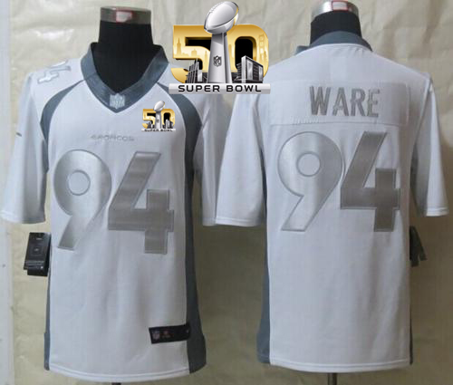 Nike Broncos #94 DeMarcus Ware White Super Bowl 50 Men's Stitched NFL Limited Platinum Jersey Nike Broncos #94 DeMarcus Ware White Super Bowl 50 Men's Stitched NFL Limited Platinum Jersey