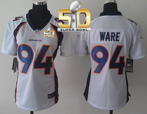 Nike Broncos #94 DeMarcus Ware White Super Bowl 50 Women's Stitched NFL New Elite Jersey
