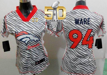 Nike Broncos #94 DeMarcus Ware Zebra Super Bowl 50 Women's Stitched NFL Elite Jersey