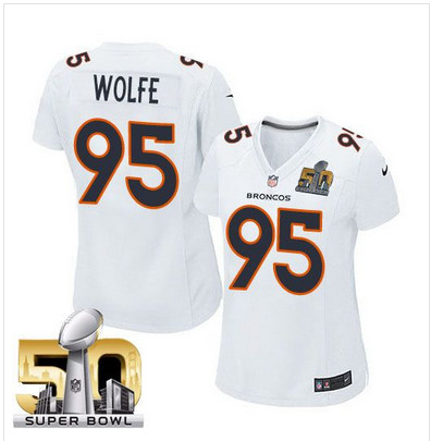 Nike Broncos #95 Derek Wolfe White Super Bowl 50 Women's Stitched NFL Game Event Jersey