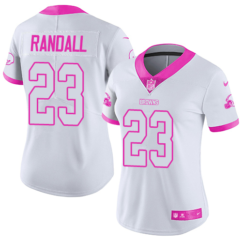 Nike Browns #23 Damarious Randall White Pink Women's Stitched NFL Limited Rush Fashion Jersey