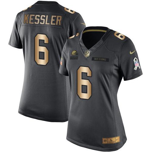 Nike Browns #6 Cody Kessler Black Women's Stitched NFL Limited Gold Salute to Service Jersey Nike Browns #6 Cody Kessler Black Women's Stitched NFL Limited Gold Salute to Service Jersey
