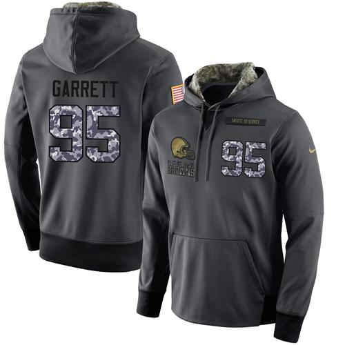 Nike Browns #95 Myles Garrett Stitched Black Men's Anthracite Salute to Service Player Performance Hoodie