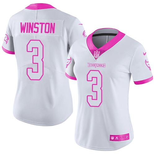 Nike Buccaneers #3 Jameis Winston White Pink Women's Stitched NFL Limited Rush Fashion Jersey Nike Buccaneers #3 Jameis Winston White Pink Women's Stitched NFL Limited Rush Fashion Jersey