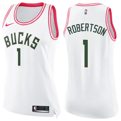 Nike Bucks #1 Oscar Robertson White Pink Women's NBA Swingman Fashion Jersey Nike Bucks #1 Oscar Robertson White Pink Women's NBA Swingman Fashion Jersey