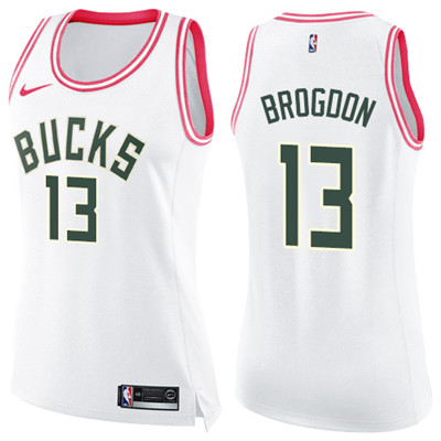 Nike Bucks #13 Malcolm Brogdon White Pink Women's NBA Swingman Fashion Jersey Nike Bucks #13 Malcolm Brogdon White Pink Women's NBA Swingman Fashion Jersey