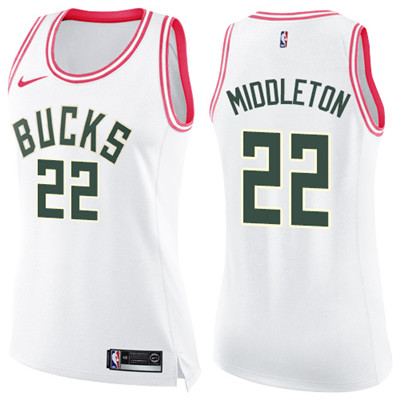 Nike Bucks #22 Khris Middleton White Pink Women's NBA Swingman Fashion Jersey Nike Bucks #22 Khris Middleton White Pink Women's NBA Swingman Fashion Jersey
