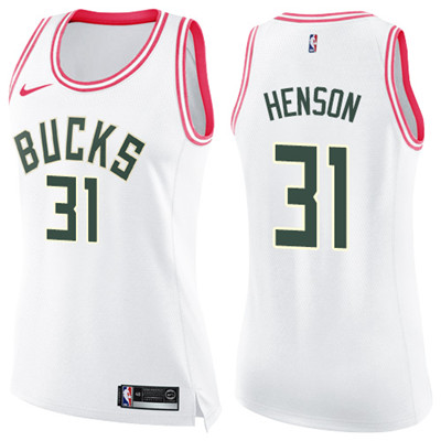 Nike Bucks #31 John Henson White Pink Women's NBA Swingman Fashion Jersey