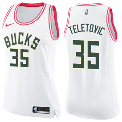 Nike Bucks #35 Mirza Teletovic White Pink Women's NBA Swingman Fashion Jersey Nike Bucks #35 Mirza Teletovic White Pink Women's NBA Swingman Fashion Jersey