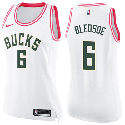 Nike Bucks #6 Eric Bledsoe White Pink Women's NBA Swingman Fashion Jersey