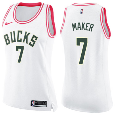 Nike Bucks #7 Thon Maker White Pink Women's NBA Swingman Fashion Jersey