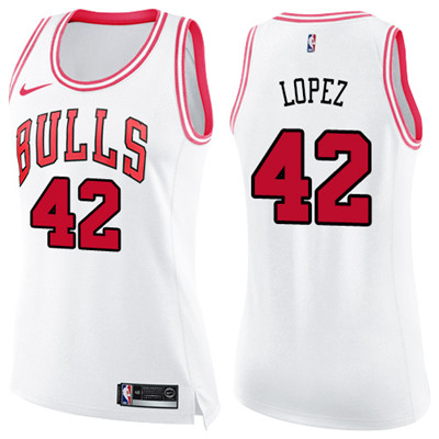 Nike Bulls #42 Robin Lopez White Pink Women's NBA Swingman Fashion Jersey