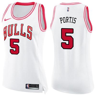 Nike Bulls #5 Bobby Portis White Pink Women's NBA Swingman Fashion Jersey