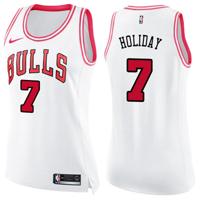 Nike Bulls #7 Justin Holiday White Pink Women's NBA Swingman Fashion Jersey