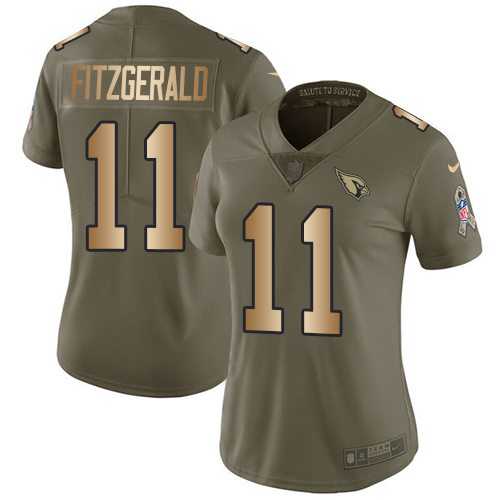 Nike Cardinals #11 Larry Fitzgerald Olive Gold Women's Stitched NFL Limited 2017 Salute to Service Jersey