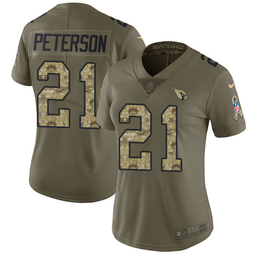 Nike Cardinals #21 Patrick Peterson Olive Camo Women's Stitched NFL Limited 2017 Salute to Service Jersey