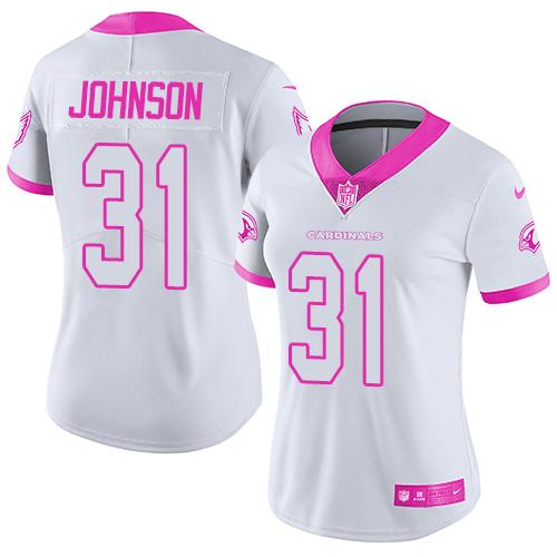 Nike Cardinals #31 David Johnson White Pink Women's Stitched NFL Limited Rush Fashion Jersey Nike Cardinals #31 David Johnson White Pink Women's Stitched NFL Limited Rush Fashion Jersey