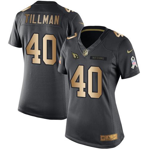 Nike Cardinals #40 Pat Tillman Black Women's Stitched NFL Limited Gold Salute to Service Jersey