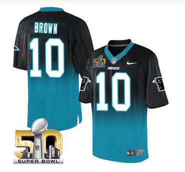 Nike Carolina Panthers #10 Corey Brown BlackBlue Super Bowl 50 Men's Stitched NFL Elite Fadeaway Fashion Jersey