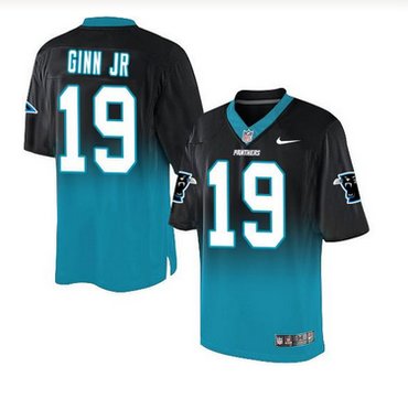 Nike Carolina Panthers #19 Ted Ginn Jr BlackBlue Men's Stitched NFL Elite Fadeaway Fashion Jersey