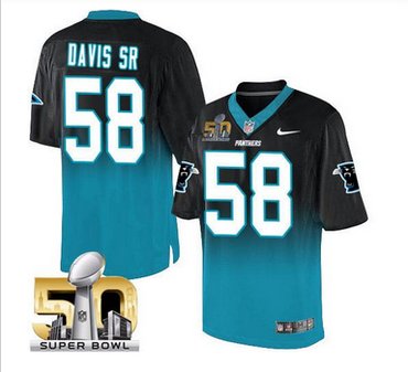 Nike Carolina Panthers #58 Thomas Davis Sr BlackBlue Super Bowl 50 Men's Stitched NFL Elite Fadeaway Fashion Jersey