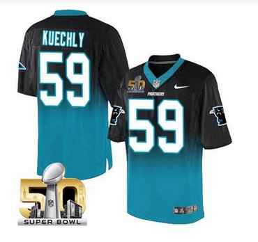 Nike Carolina Panthers #59 Luke Kuechly BlackBlue Super Bowl 50 Men's Stitched NFL Elite Fadeaway Fashion Jersey