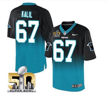 Nike Carolina Panthers #67 Ryan Kalil BlackBlue Super Bowl 50 Men's Stitched NFL Elite Fadeaway Fashion Jersey
