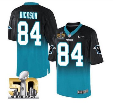 Nike Carolina Panthers #84 Ed Dickson BlackBlue Super Bowl 50 Men's Stitched NFL Elite Fadeaway Fashion Jersey