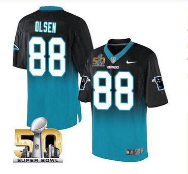 Nike Carolina Panthers #88 Greg Olsen BlackBlue Super Bowl 50 Men's Stitched NFL Elite Fadeaway Fashion Jersey
