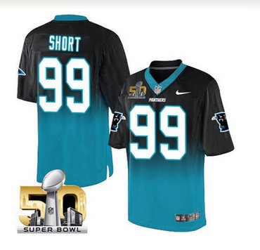 Nike Carolina Panthers #99 Kawann Short BlackBlue Super Bowl 50 Men's Stitched NFL Elite Fadeaway Fashion Jersey
