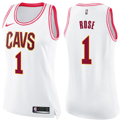 Nike Cavaliers #1 Derrick Rose White Pink Women's NBA Swingman Fashion Jersey